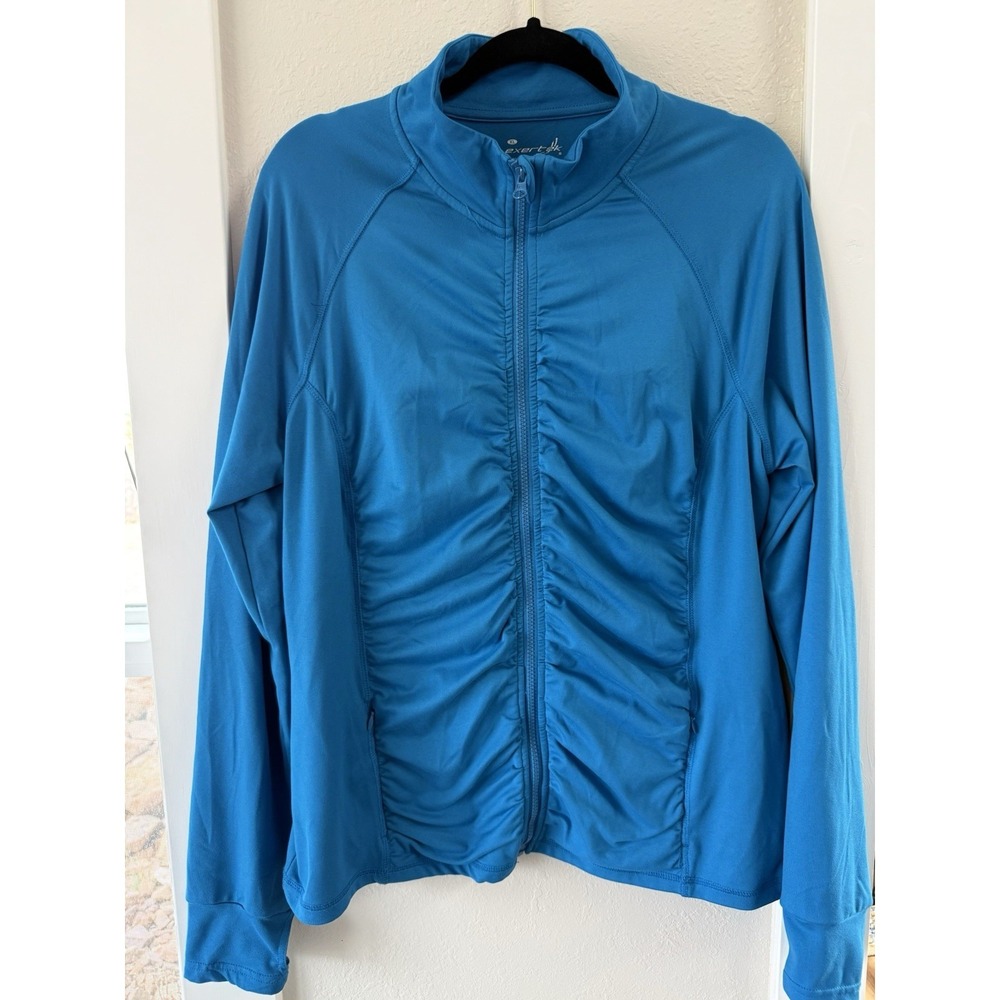 ExerTek Activewear Long Sleeve Full Zip W/Pockets Blue Women's Jacket XL